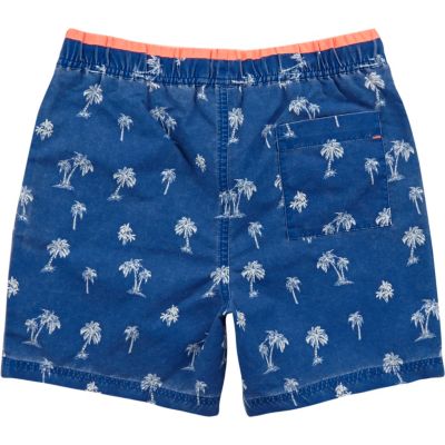 Boys blue palm tree print swim shorts